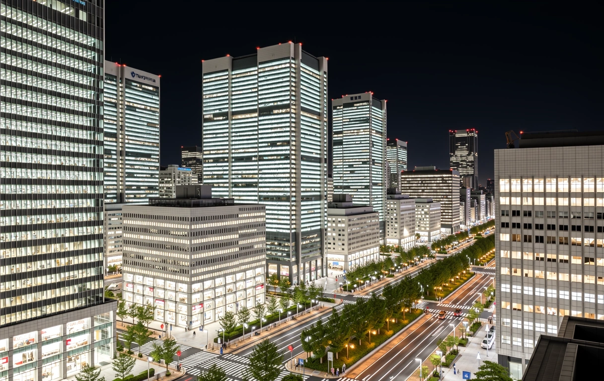 Tokyo strategic business district at night